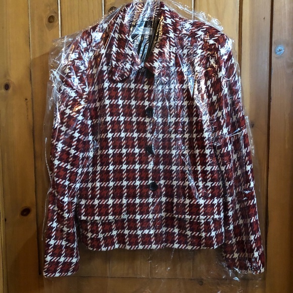 LIZ CLAIBORNE Wool Blend Houndstooth Peplum Maroon Orange Jacket (XL) - Picture 16 of 17